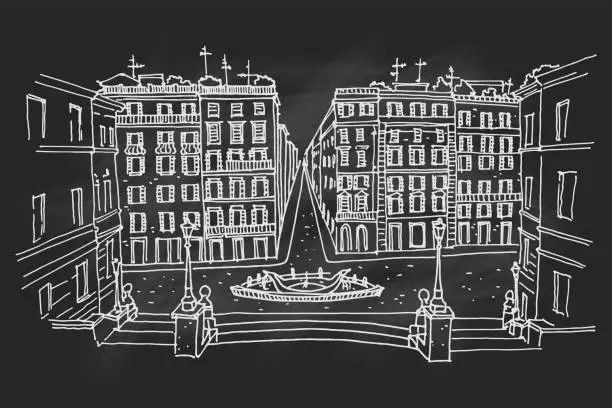 Vector illustration of vector sketch of  the Spanish Steps in Rome.