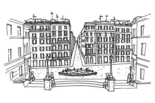 Vector illustration of vector sketch of  the Spanish Steps in Rome.