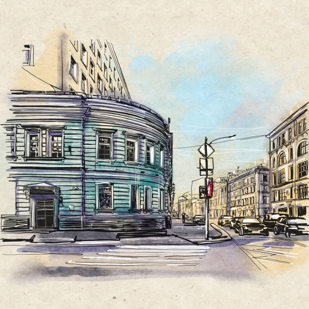 istock City landscape.  Sketch ink and watercolor. 1370524767