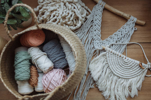 istock Flatley of products from macrame threads on a wooden background 1370526114
