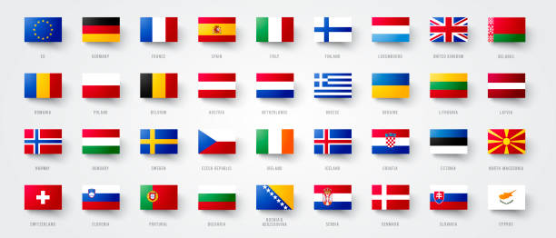 zestaw flag giant europe 3d - flag national flag greek flag greece stock illustrations