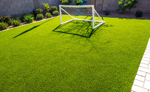 istock Kid's Mini Soccer Net In Back Yard 1370529970