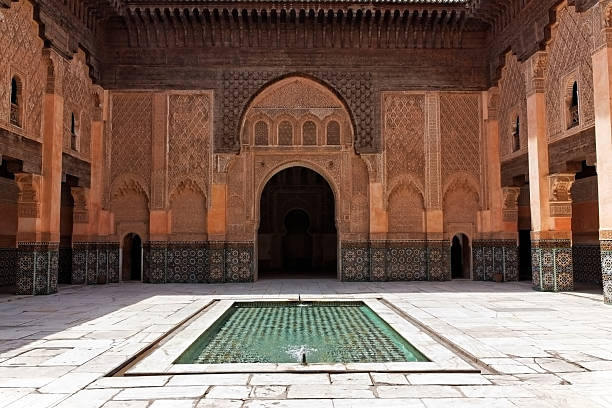 Ben Youssef Medersa courtyard and reflecting pool in Marrakesh Morocco