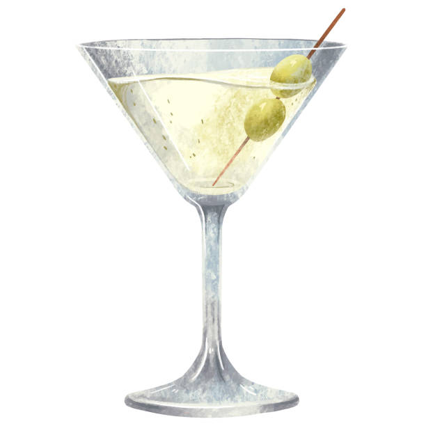 ilustrações, clipart, desenhos animados e ícones de ilustração de um copo de martini com duas azeitonas em um espeto - hard drink