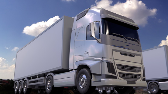 Unloading Semis White Semi Trucks Loading Or Unloading Cargo Logistics Concept 3d ...