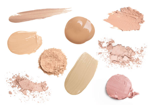 istock Set of liquid, ceamy and powder makeup samples islated on white background. Decorative cosmetic smears. Concealers, correctors and foundation swatches. 1370541745