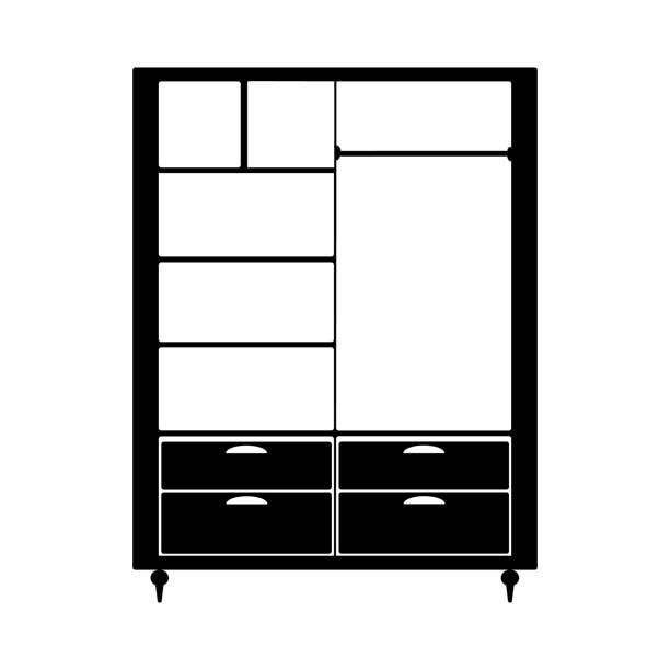 白い背景に分離されたクローゼットアイコン。ワードローブのシルエット。シンプルなドレッサーピクトグラム。 - closet cabinet dresser drawer点のイラスト素材／クリップアート素材／マンガ素材／アイコン素材