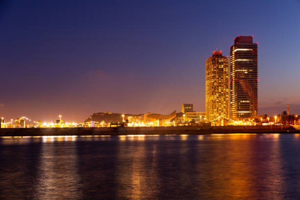 istock Barcelona view from Mediterranean sea at evening 1370545568