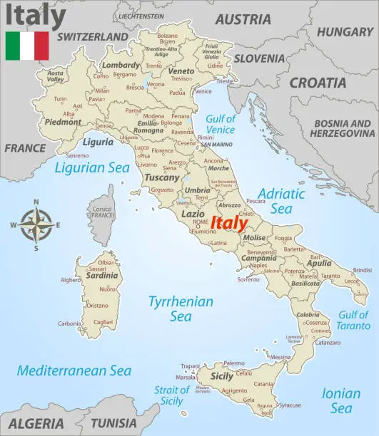 Vector illustration of Map of Italy with Cities