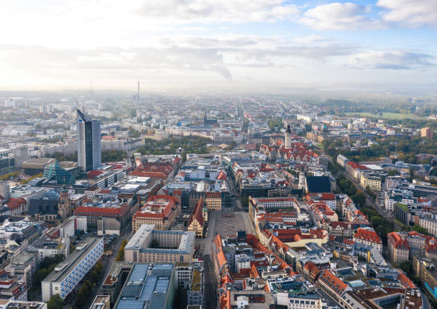 Aerial view over Zentrum city district in Leipzig, Germany