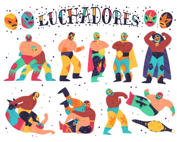 ilustrações de stock, clip art, desenhos animados e ícones de mexican luchadores. vector set - wrestling mask
