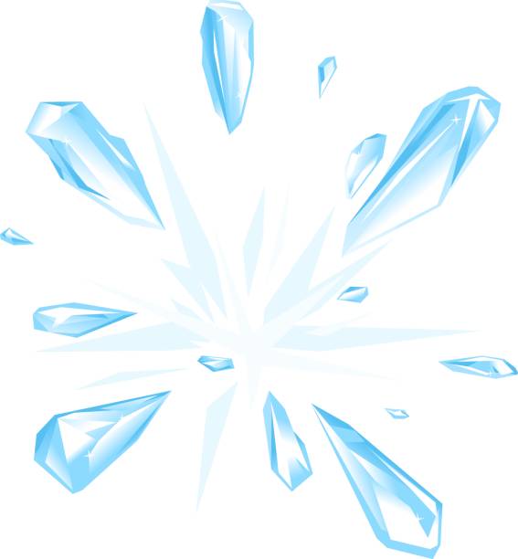 Broken blue ice shards fly from explosion vector art illustration