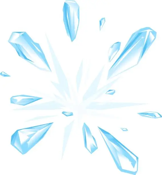 Vector illustration of Broken blue ice shards fly from explosion