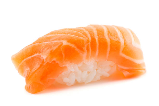 istock One salmon sushi isolated on white 1370554563