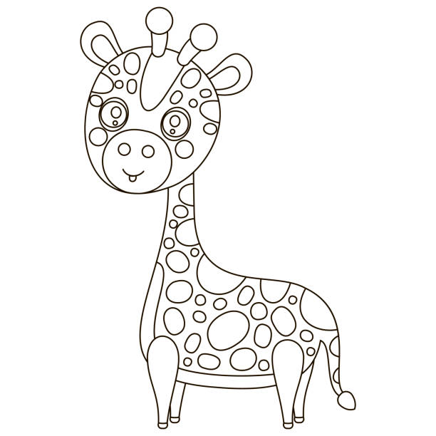 Giraffe Cartoon Black And White Cute