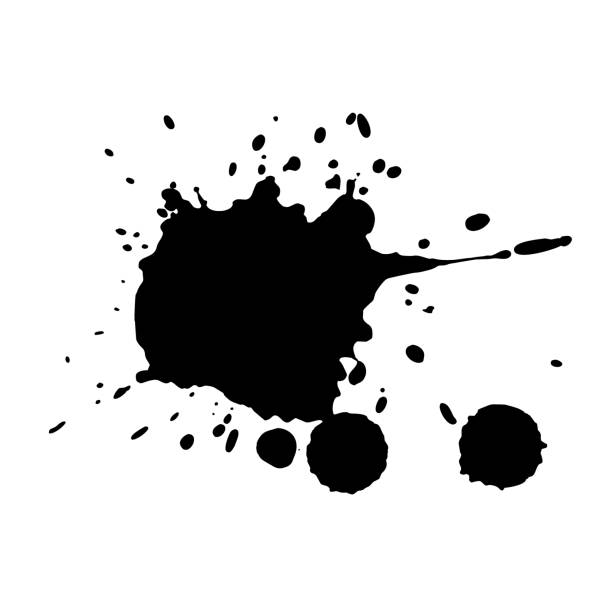 Black blot on a white background. Black blot on a white background. Spots of ink on a piece of paper. spilling stock illustrations