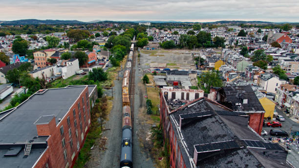 istock Freight Train in Reading, PA - Aerial 1370566667