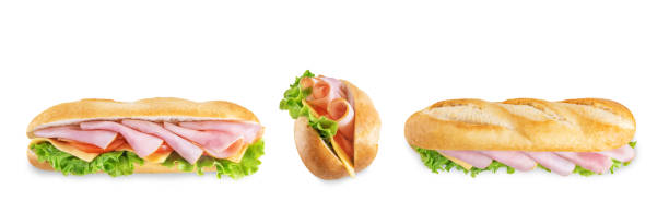 istock Sandwich with ham, cheese and tomato on a white isolated background 1370567558