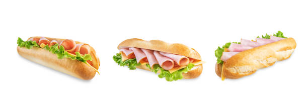 istock Sandwich with ham, cheese and tomato on a white isolated background 1370567573