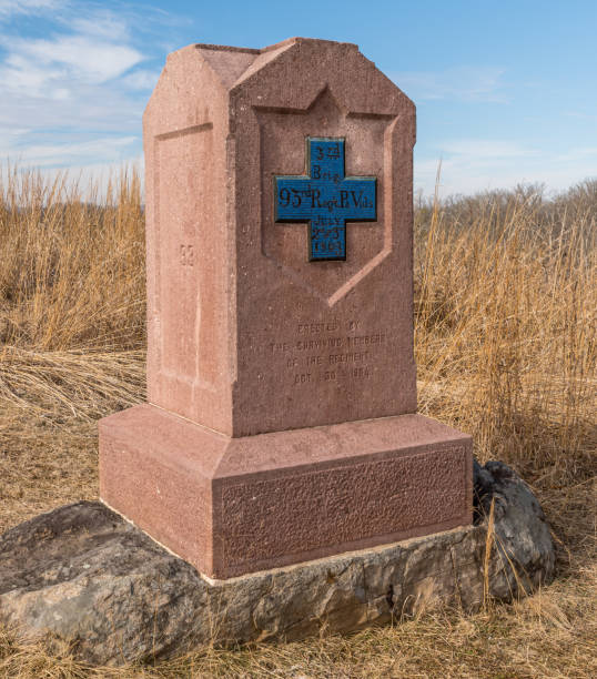 게티즈버그 국립 군사 공원의 제93회 펜실베니아 자원봉사 보병 연대 기념비 - american civil war battle conflict gettysburg national military park 뉴스 사진 이미지