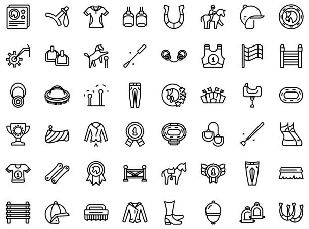 Hippodrome icons set outline vector. Horse track Hippodrome icons set outline vector. Horse track. Animal game amphitheater stock illustrations