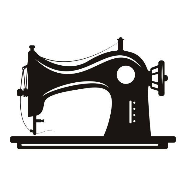 manuelle nähmaschine vektor-symbol. - thread spool sewing item white background stock-grafiken, -clipart, -cartoons und -symbole