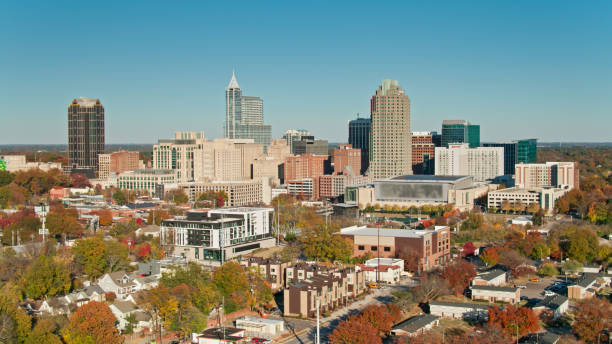 istock Drone View Over Warehouse District Towards Downtown Raleigh, NC 1370580723