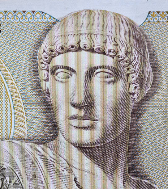 a portrait of the god apollo on a bank note from greece - close up one dollar bill history finance imagens e fotografias de stock