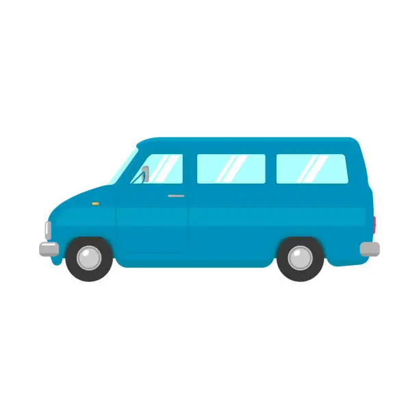Vector illustration of Minibus icon. Old small passenger bus. Color silhouette. Side view. Vector simple flat graphic illustration. Isolated object on a white background. Isolate.