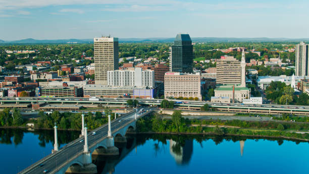 istock Downtown Springfield, Massachusetts from West Springfield with Connecticut River- Aerial Shot 1370583167