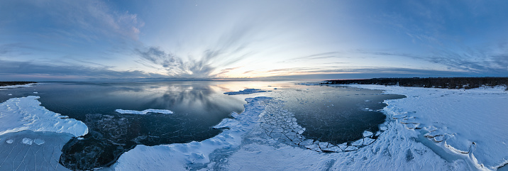 Panoramic huron Georgian Bay in winter
