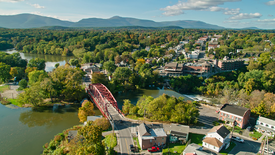Aerial Shot of Saugerties, NY in Fall