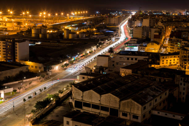 Aerial View of Casablanca at Dusk, Morocco Night panoramic view of Casablanca, Morocco. casablanca stock pictures, royalty-free photos & images