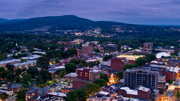 istock Downtown Charlottesville, Virginia at Nightfall - High Aerial Shot 1370588360