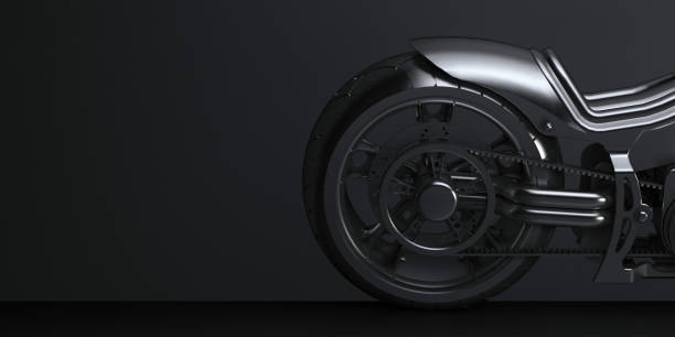 istock closeup black motorcycle wheel in the dark side view 1370589313