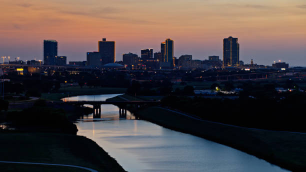 istock Trinity River in Fort Worth at Dusk - Aerial 1370589356