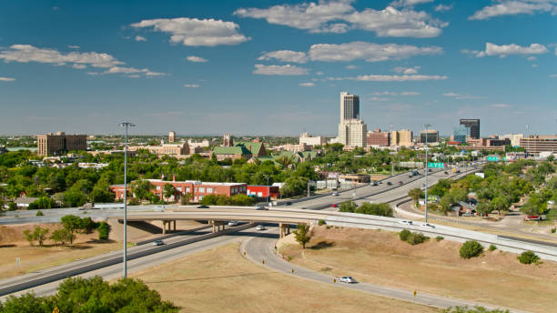 istock Low Aerial Shot of Downtown Amarillo, Texas from Over Freeway Interchange 1370590899