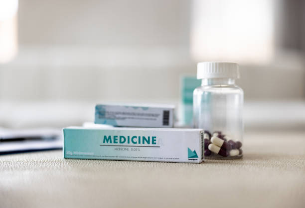 Close-up on medicines at a patient's home - healthcare and medicine concepts. **DESIGN ON MEDICINE WAS MADE FROM SCRATCH BY US**