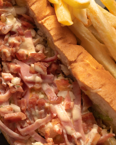 istock Fast food, Bread stuffed with ham 1370594221