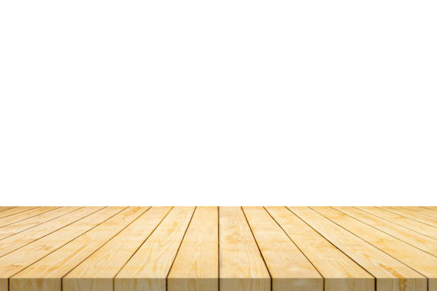 istock Empty wooden table top isolated on white background for product display montage 1370595450