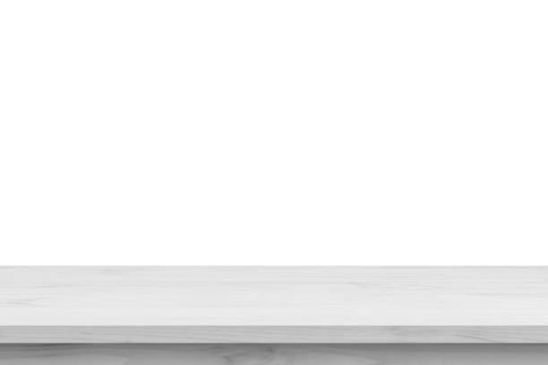 istock Empty white wooden table top isolated on white background 1370595951