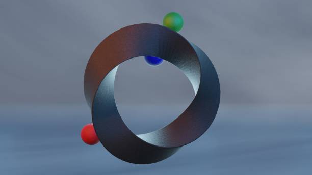 istock Abstract blueish Twisted Torus Shape Mobius Strip three balls  RGB rotation spinning 1370599912
