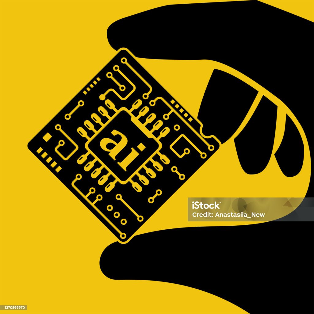 Chip Computer Hand Computer Chip In Hand Vector Illustration Flat Design Stock ...