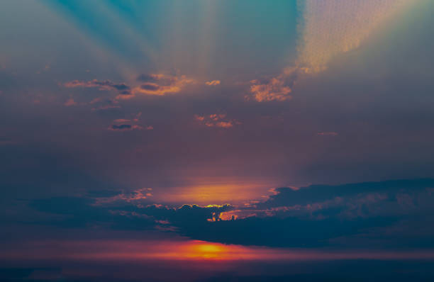 Beautiful blazing sunset landscape, Copy space, No focus, specifically.