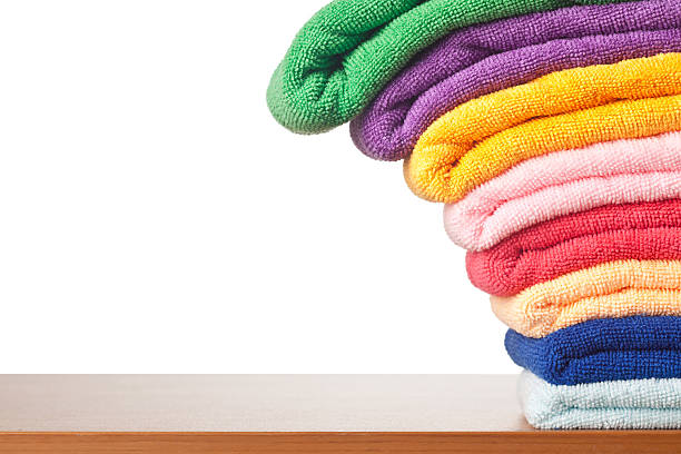 istock Stack of colorful microfiber towels toppling 137060395