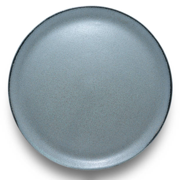 istock Grey circle ceramics plate isolated on white background. 1370604631