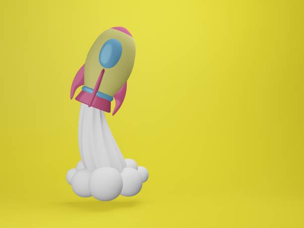 istock Simple 3D Rendering of rocket on yellow background 1370605316