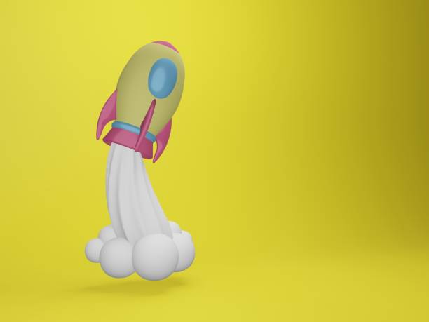 istock Simple 3D Rendering of rocket on yellow background 1370605319