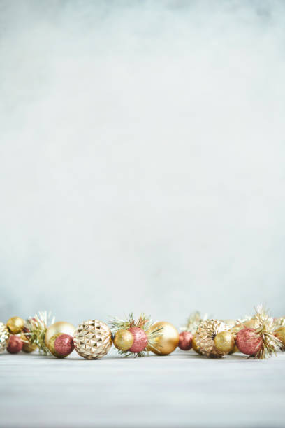 istock Christmas background with rose gold and gold decorations and copy space 1370608415