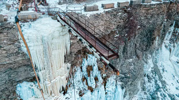 Photo of A creepy walkway at the quarry with ice forming on the wall.